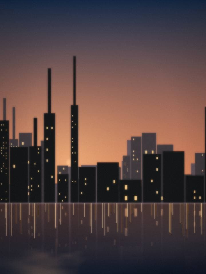 Layered city skyline at dusk