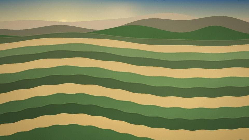Terraced slopes folding into cloud